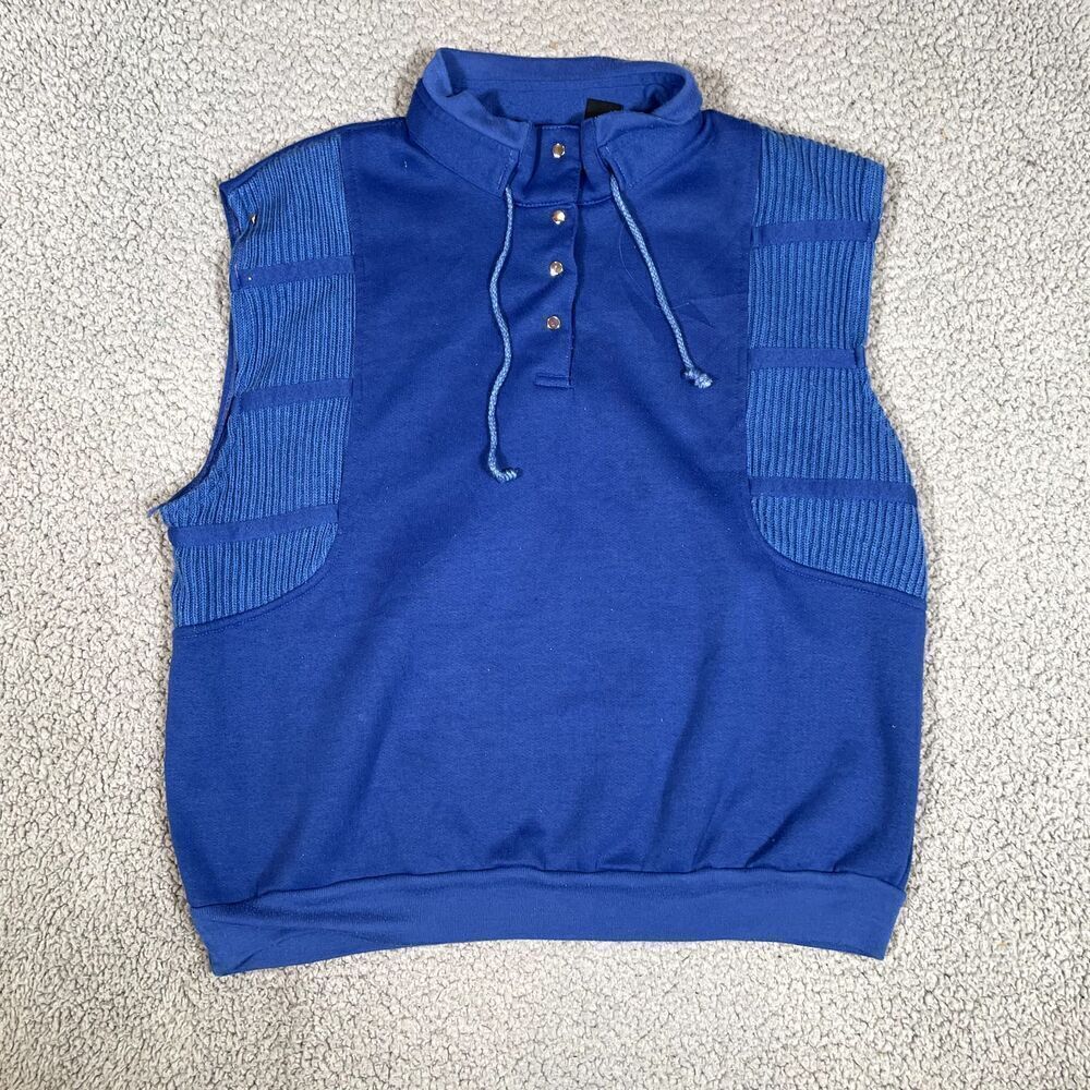 Vintage 80s Sweater Vest Men's Pullover Half Zip Measure Up Blue Draw String 40